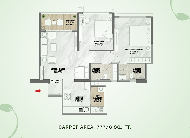 2 BHK Floor Plan