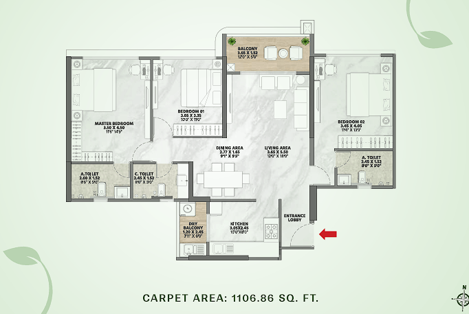 3 BHK Floor Plan