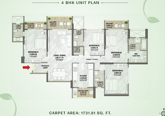 4 BHK Floor Plan